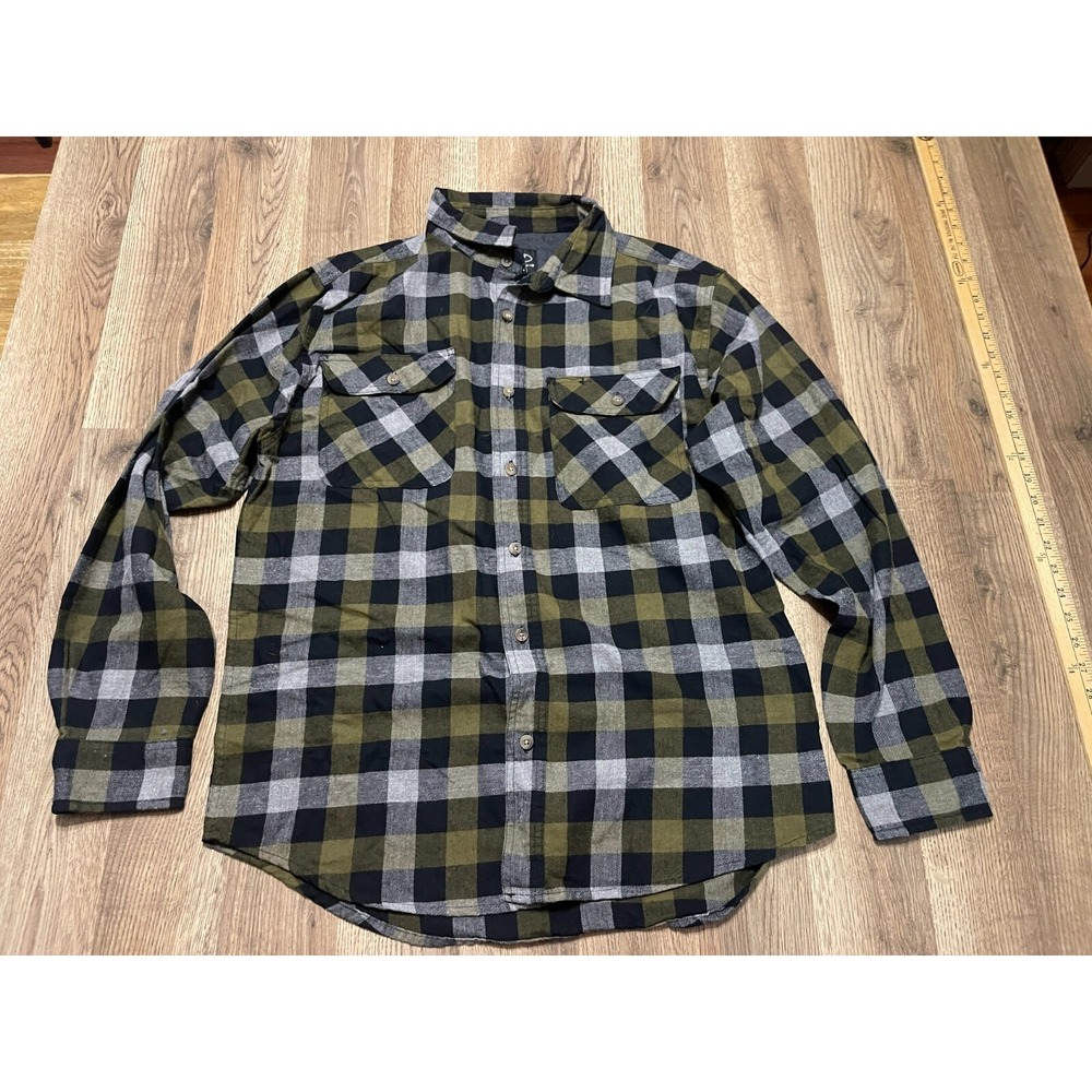 Rugged Wear Shirt, Men's Size Large, Green Black Gray, Plaid, Button Up